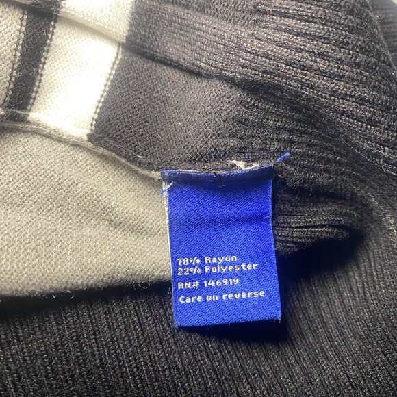 Apt. 9 Gray Black White Stripe Banded Bottom Womens L Sweater 3/4 Sleeve Rib EUC - Picture 4 of 9